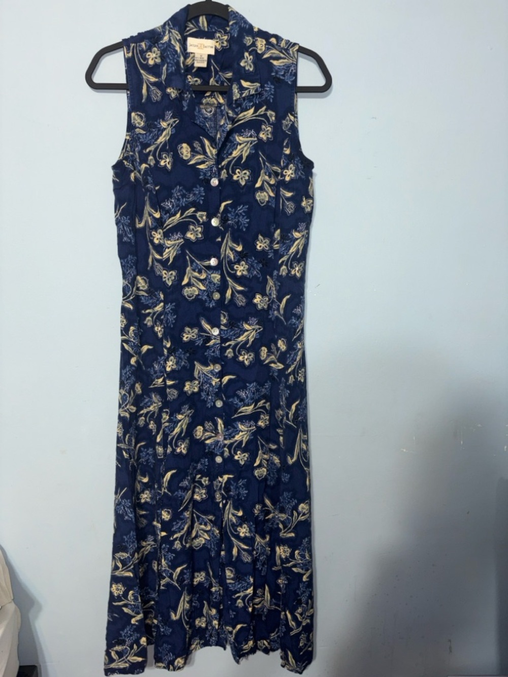 Vintage 90s Jaclyn Smith Navy Floral Button up Maxi Dress teacher artsy indie